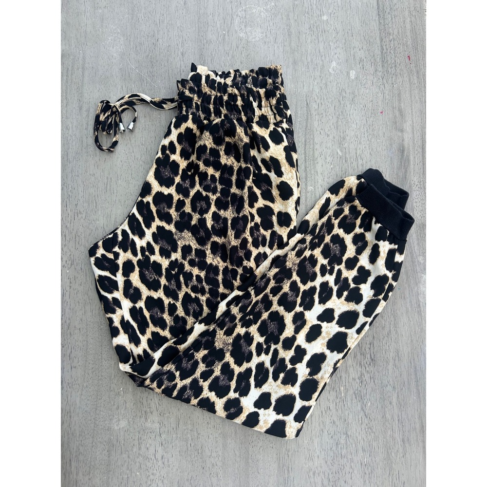 Zara Leopard Print Joggers XS High Waist‎ Animal Print Streetwear Y2K Pants